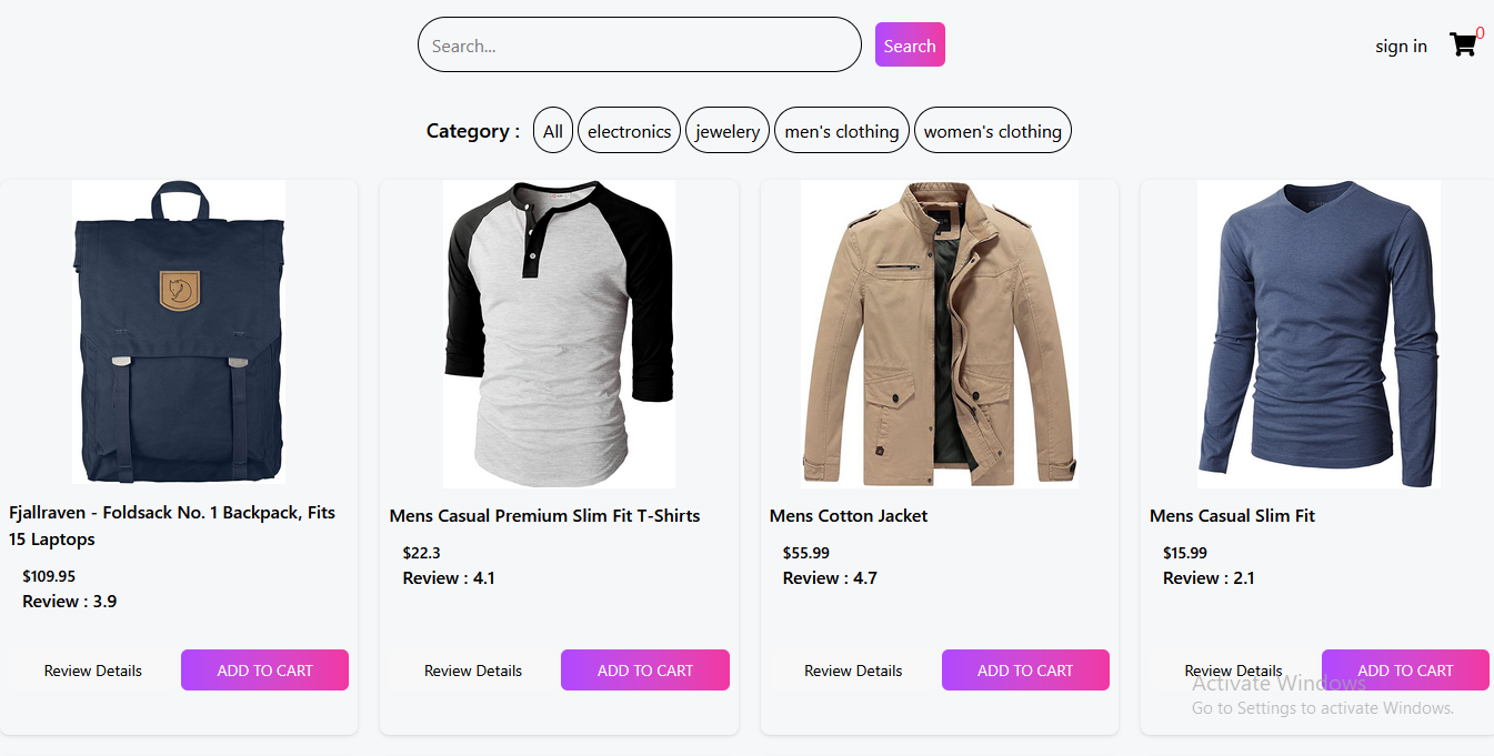 E-commerce Sample Screenshot